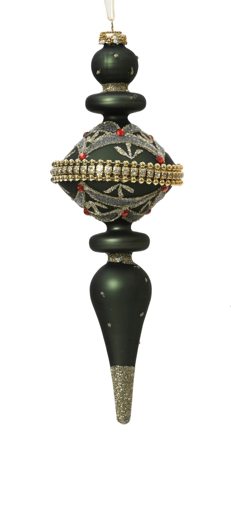 Set of 2 Green Ornate Finial Glass Christmas Decoration