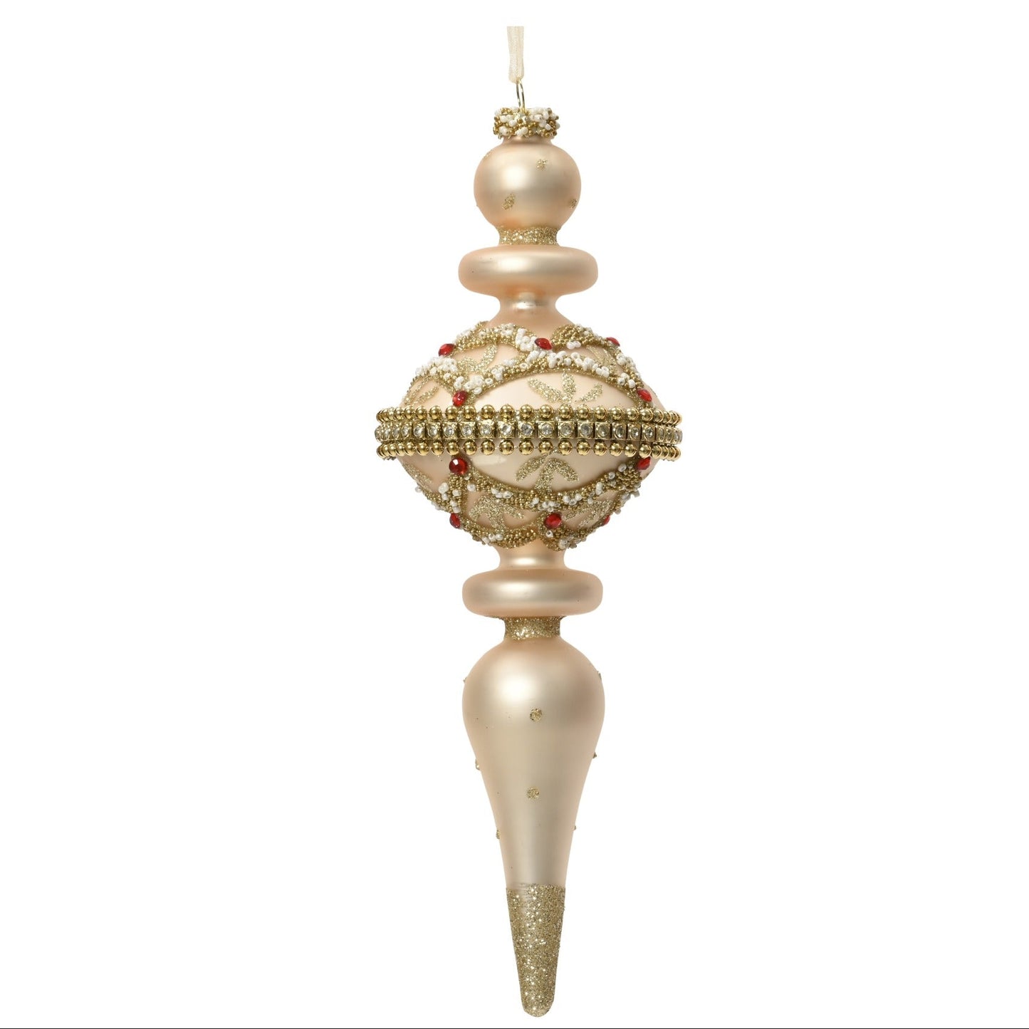 Set of 2 Champagne Gold Ornate Finial Glass Christmas Decoration