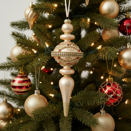 Set of 2 Champagne Gold Ornate Finial Glass Christmas Decoration