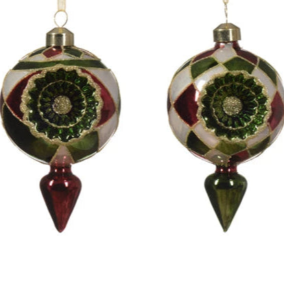 Retro Harlequin Pattern Glass Christmas Bauble