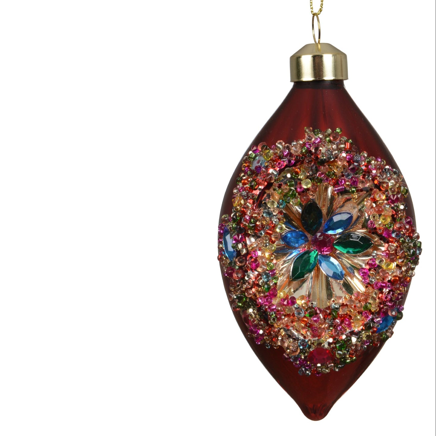 Oxblood Red Olive Shape Glass Christmas Bauble