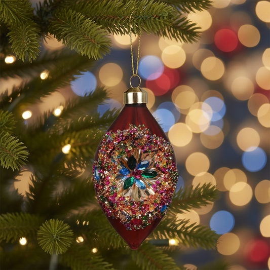 Oxblood Red Olive Shape Glass Christmas Bauble