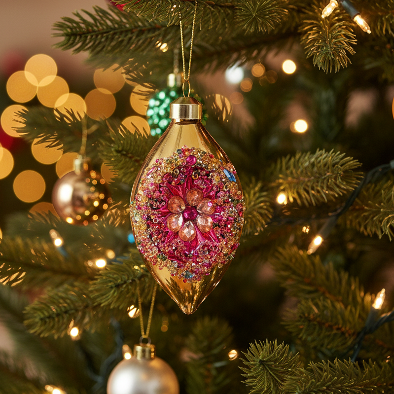 Gold Olive Shape Glass Christmas Bauble