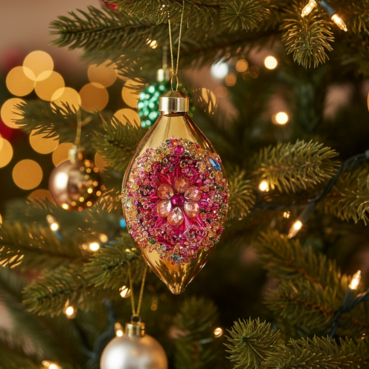 Gold Olive Shape Glass Christmas Bauble
