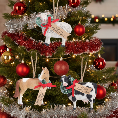 Resin Christmas Farm Animals Hanging Tree Decorations