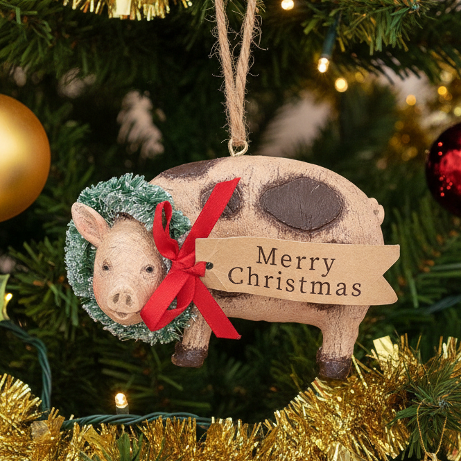 Resin Goose, Goat or Pig Christmas Tree Ornaments