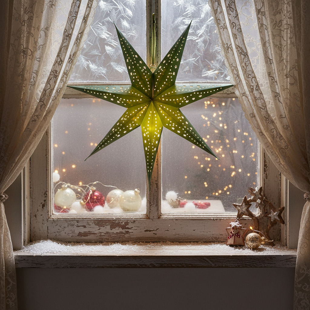 60cm LED Green Paper Stardust Star Christmas Decoration
