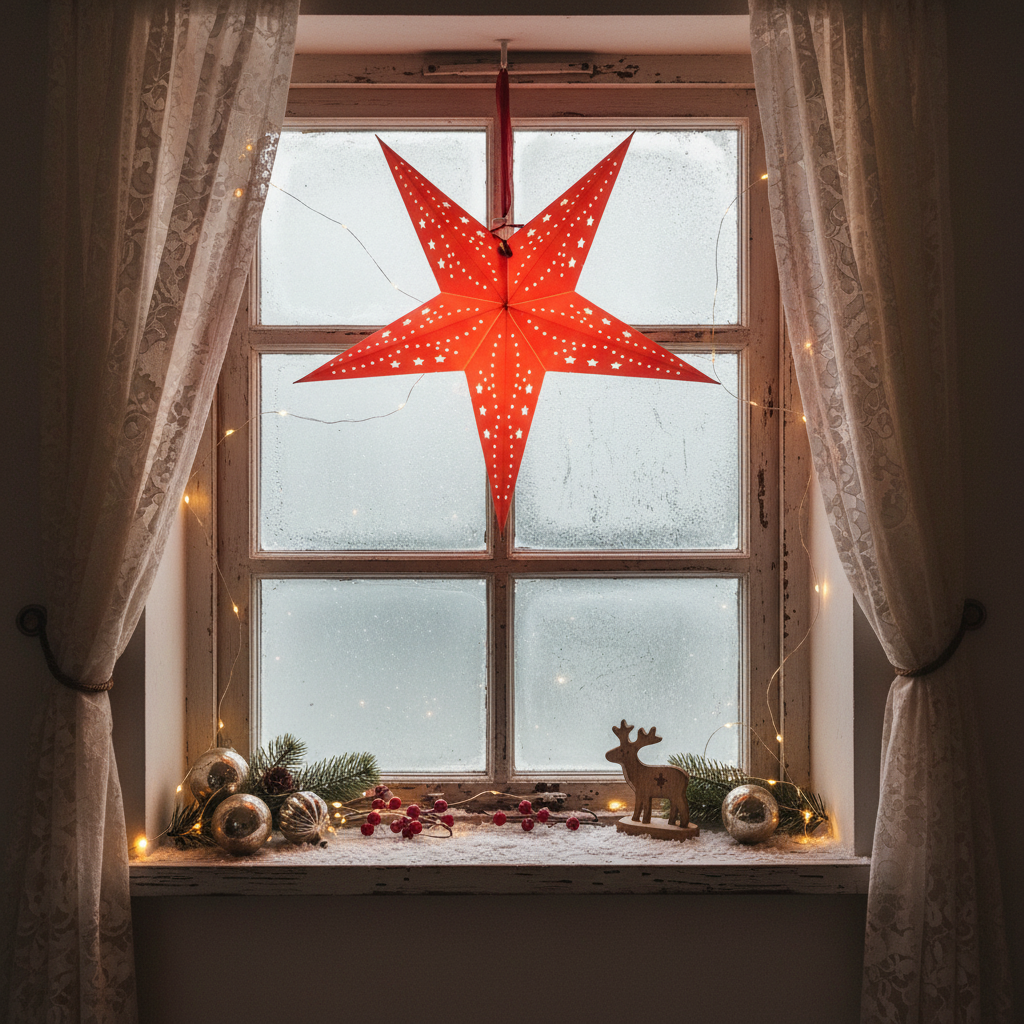 40cm LED Red Paper Stardust Star Christmas Decoration