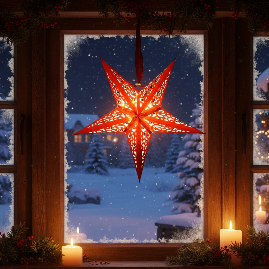40cm LED Red Paper Shining Star Christmas Decoration