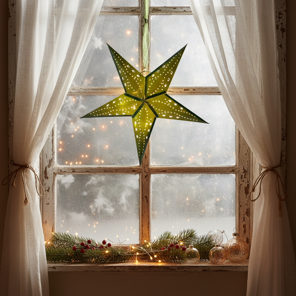 40cm LED Green Paper Stardust Star Christmas Decoration