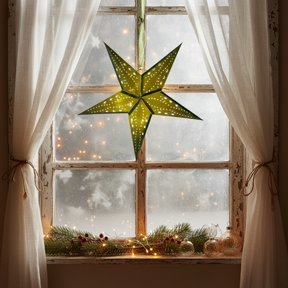 40cm LED Green Paper Stardust Star Christmas Decoration