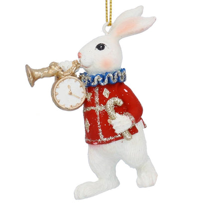 White Rabbit with Clock Instrument Hanging Christmas Decoration