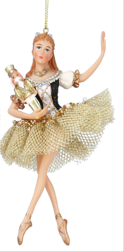Black and Gold Nutcracker's Clara and Sugar Plum Fairy Hanging Christmas Decoration