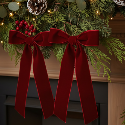 Pack of 2 Deep Red Velvet Christmas Bows