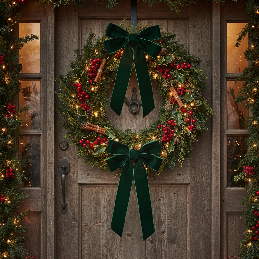 Pack of 2 Dark Green Velvet Christmas Bows