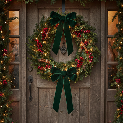 Pack of 2 Dark Green Velvet Christmas Bows