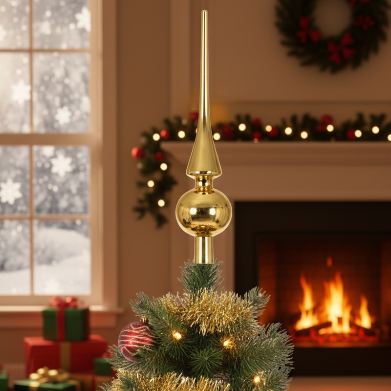 Gold Shiny Glass Finial Christmas Tree Topper