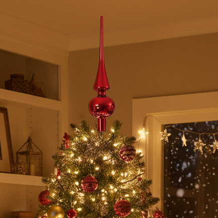 Red Shiny Glass Finial Christmas Tree Topper