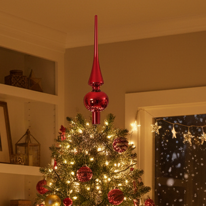 Red Shiny Glass Finial Christmas Tree Topper