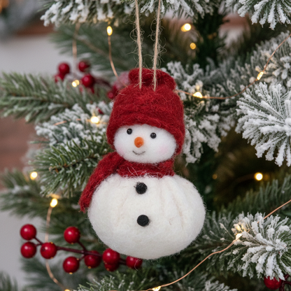 Fabric Christmas Snowman with Hat and Scarf Hanging Tree Decoration