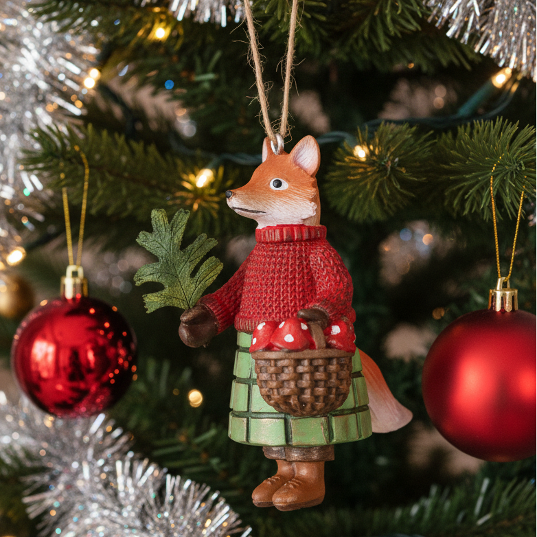 Mr and Mrs Christmas Fox Resin Hanging Christmas Decoration