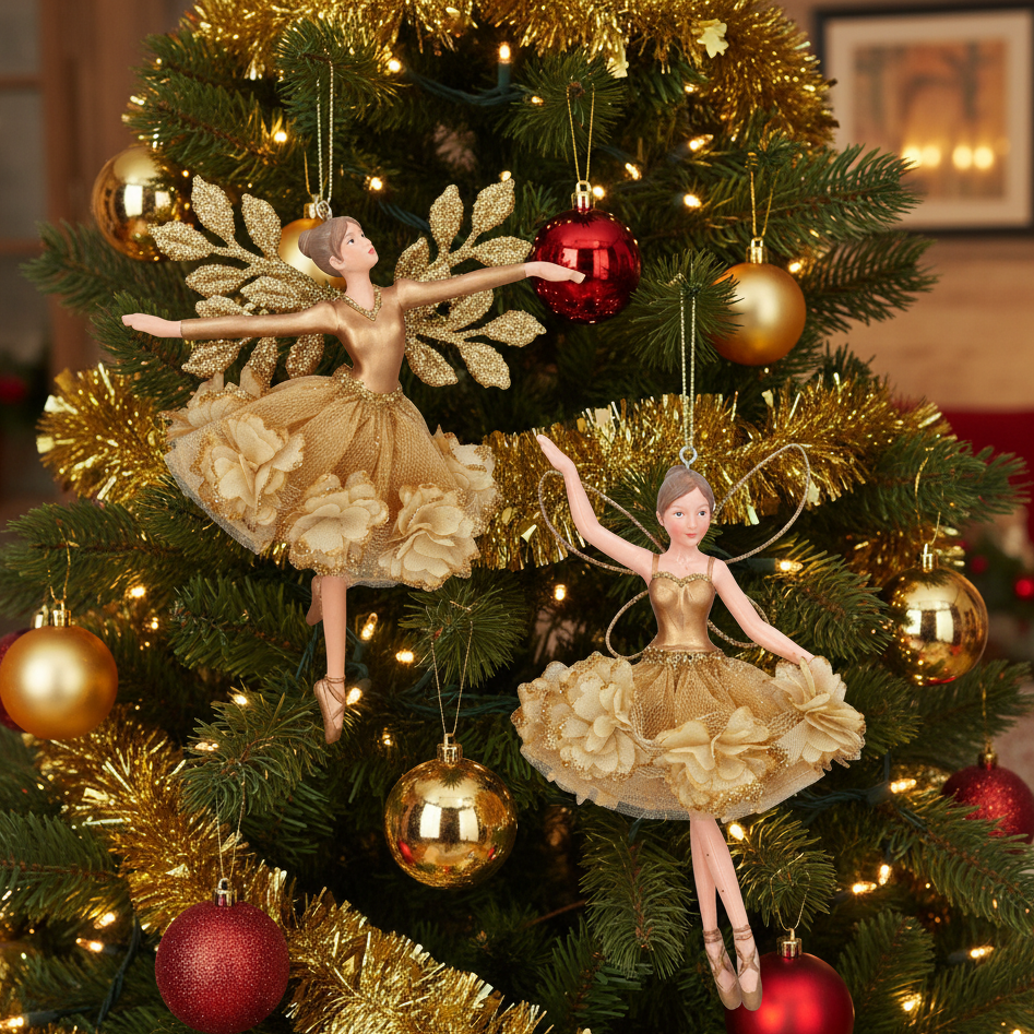Gold Floral Christmas Fairy Hanging Decoration