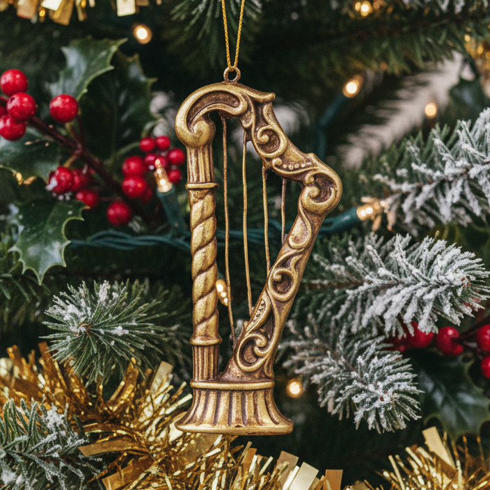 Gold Harp and Lyre Resin Hanging Christmas Decoration