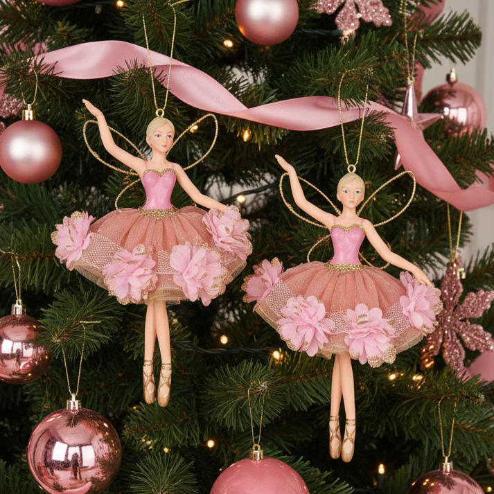 Dusky Pink Floral Christmas Fairy Hanging Decoration