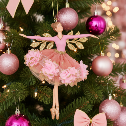 Dusky Pink Floral Christmas Fairy Hanging Decoration