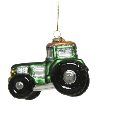 Green Tractor Glass Christmas Hanging Decoration