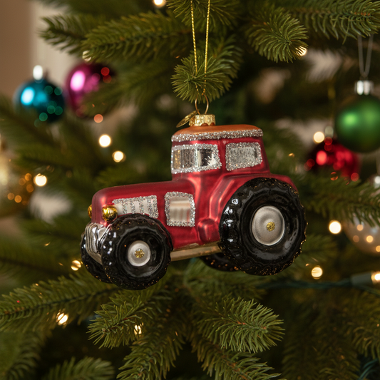 Red Tractor Glass Christmas Hanging Decoration