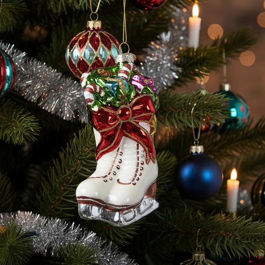 Glass Ice Skates Hanging Christmas Tree Decoration