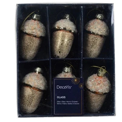 Gold Glass Acorns Set of 6 Christmas Tree Bauble