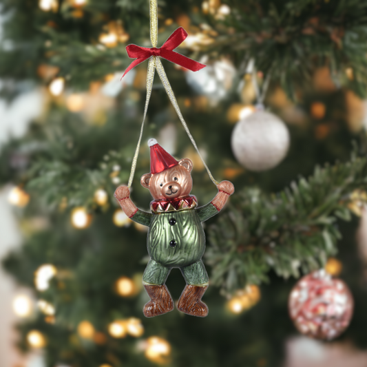 Glass Hanging Teddy Bear Christmas Tree Decoration