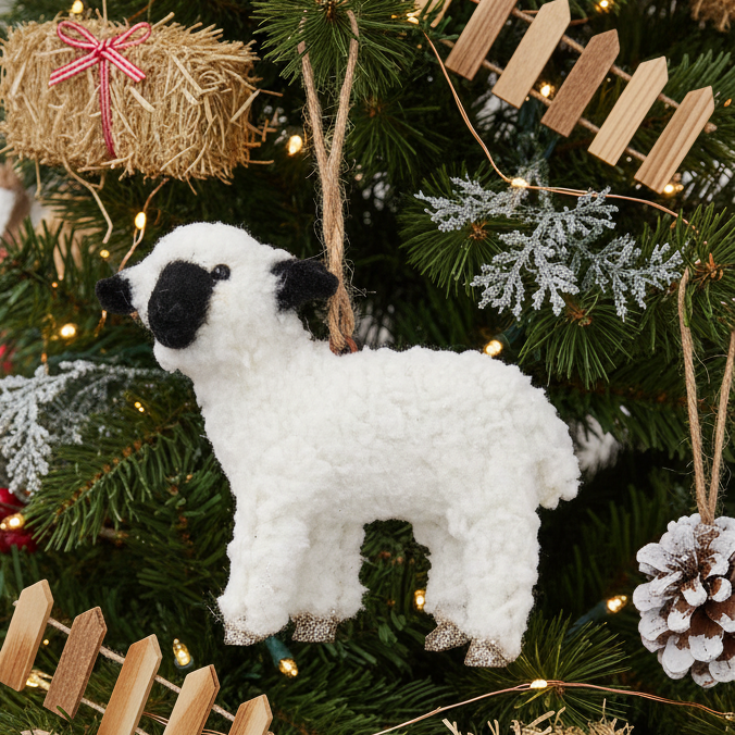 Faux Fur Christmas Lamb Hanging Decoration
