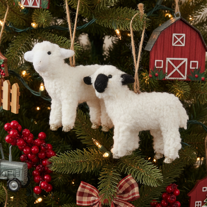 Faux Fur Christmas Lamb Hanging Decoration