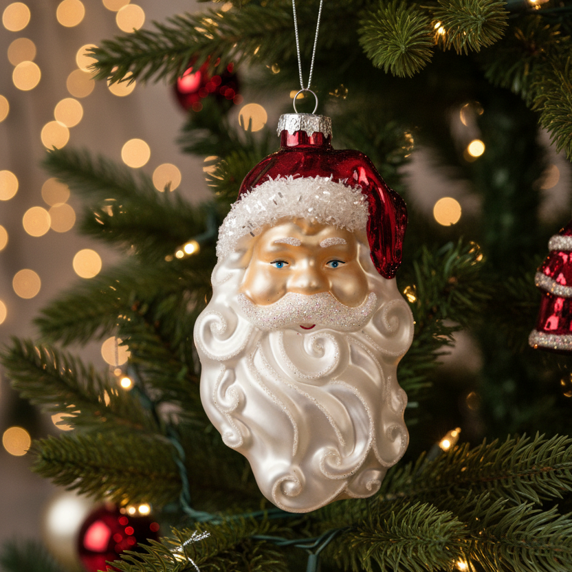 Santa Head Glass Christmas Hanging Decoration