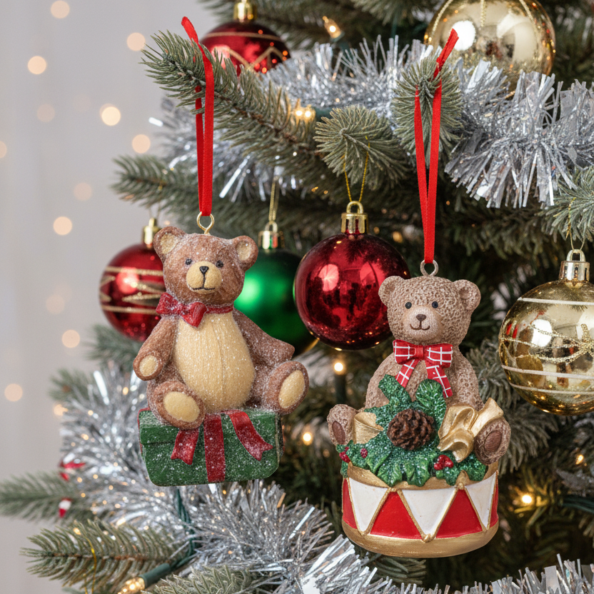 Resin Christmas Teddy Bear Hanging Decoration