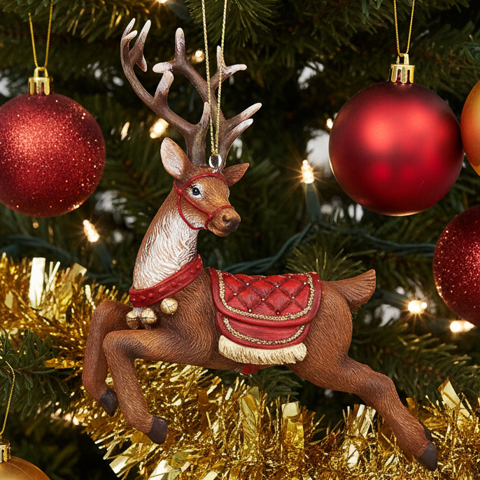 Resin Prancing Christmas Reindeer Hanging Decoration