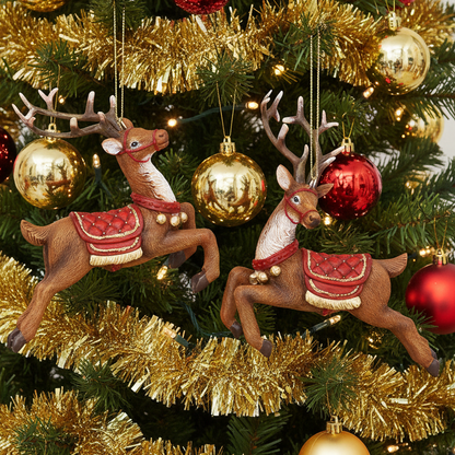 Resin Prancing Christmas Reindeer Hanging Decoration
