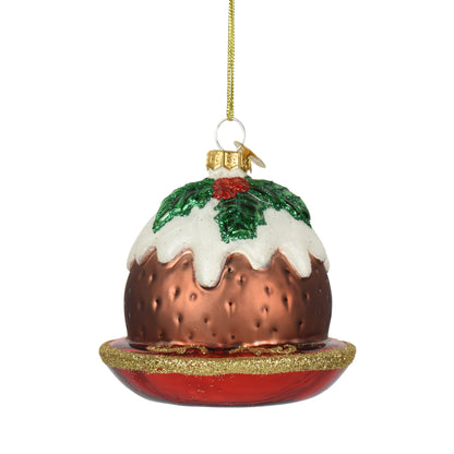 Christmas Pudding Glass Hanging Decoration
