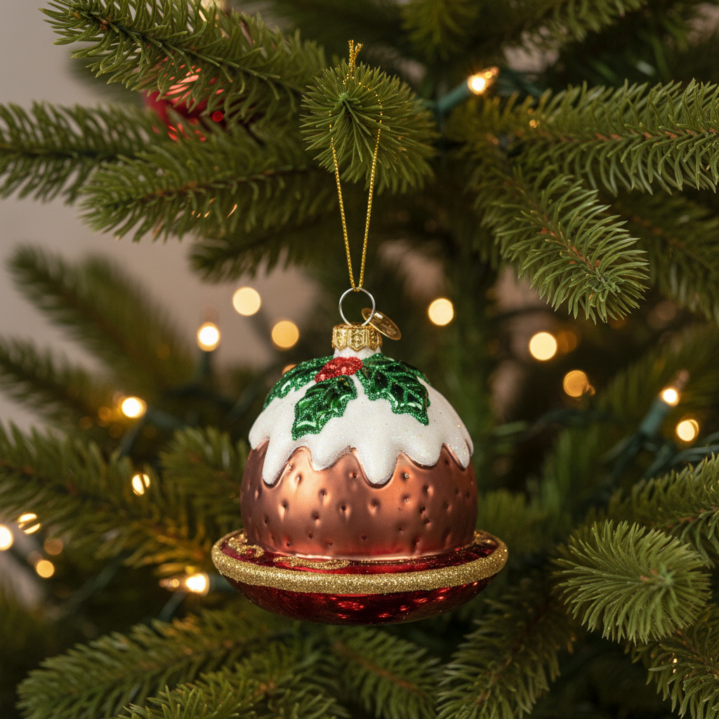 Christmas Pudding Glass Hanging Decoration