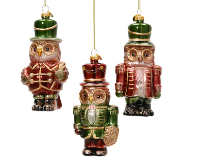 Nutcracker Owl Glass Christmas Hanging Decoration