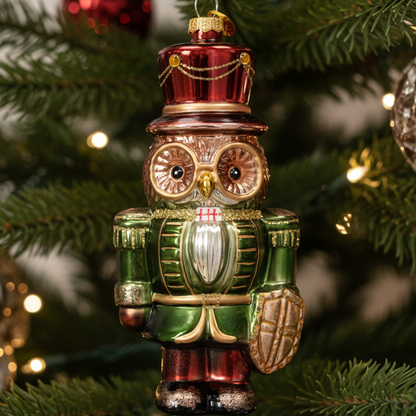 Nutcracker Owl Glass Christmas Hanging Decoration