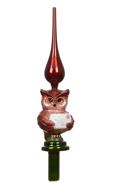 Professor Owl Glass Christmas Tree Topper