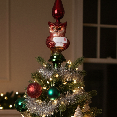 Professor Owl Glass Christmas Tree Topper