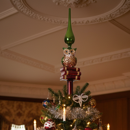Professor Owl Glass Christmas Tree Topper