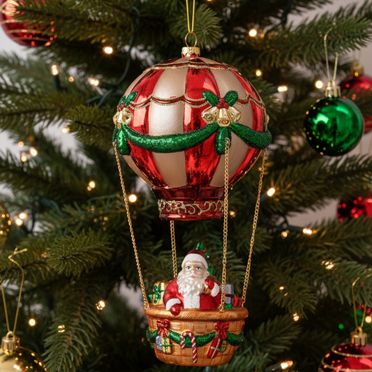 Santa in Hot Air Balloon Glass Christmas Decoration 24cm