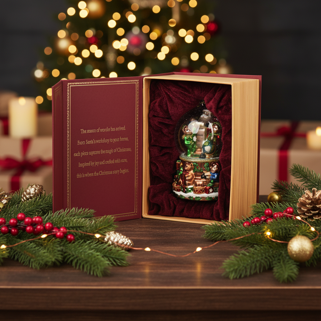 Santa and Children in Snow Globe Design Glass Hanging Decoration