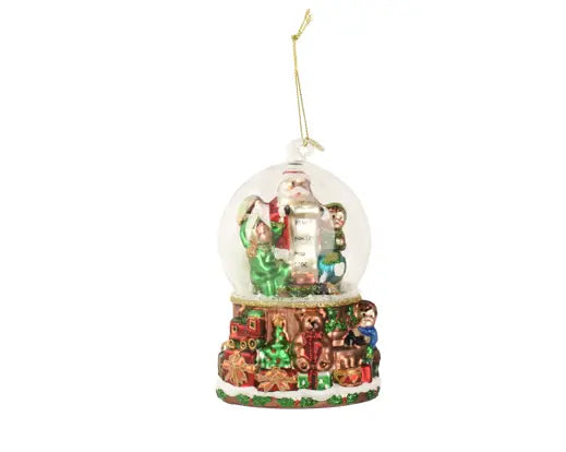 Santa and Children in Snow Globe Design Glass Hanging Decoration